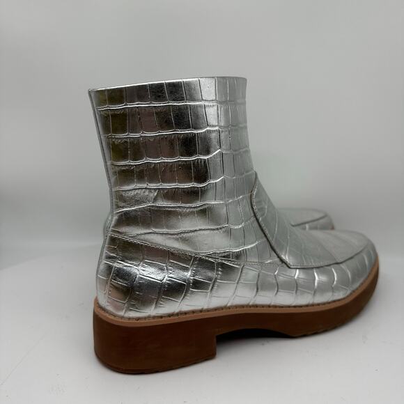 Fitflop Kinbey Croc Embossed Ankle Metallic Silver Boot Shoes Womens Size 6 - Picture 6 of 15